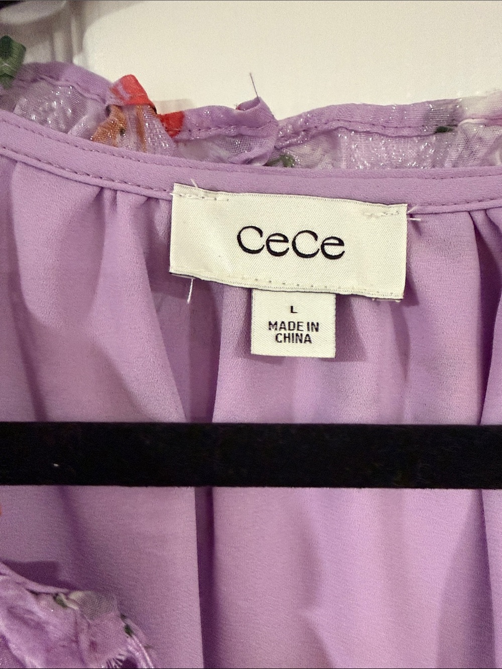 CeCe Lavender Floral Peasant Tie-Front Blouse L - Picture 3 of 5